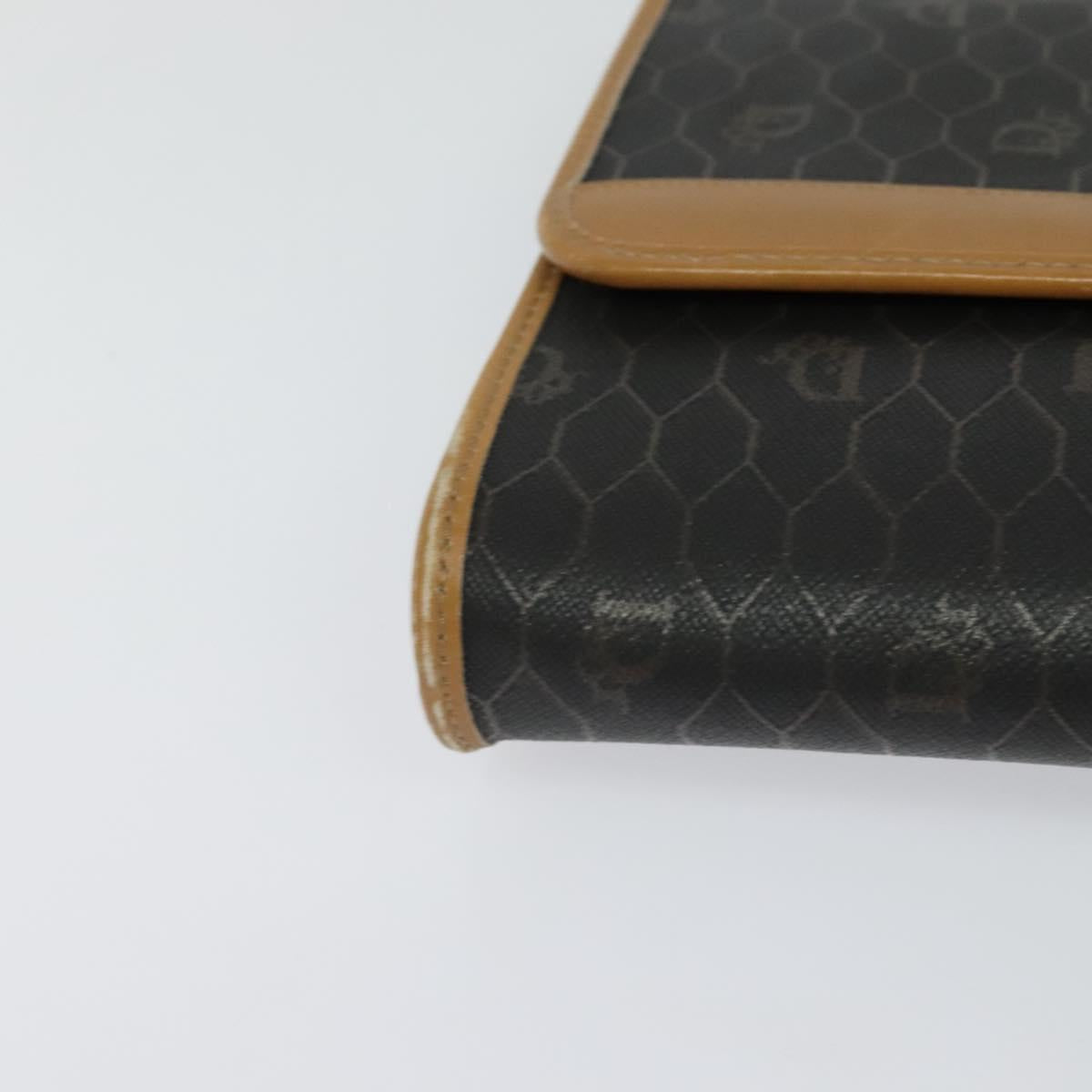 Christian Dior Honeycomb Canvas Chain Shoulder Bag PVC Black Gold Auth BA1145