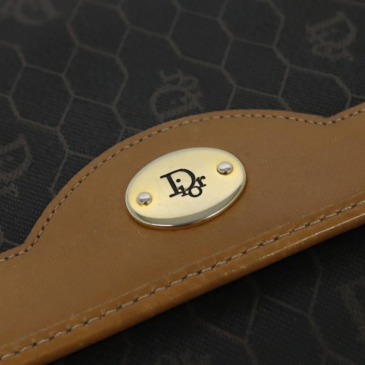 Christian Dior Honeycomb Canvas Chain Shoulder Bag PVC Black Gold Auth BA1145