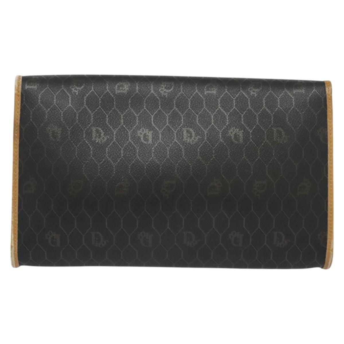 Christian Dior Honeycomb Canvas Chain Shoulder Bag PVC Black Gold Auth BA1145