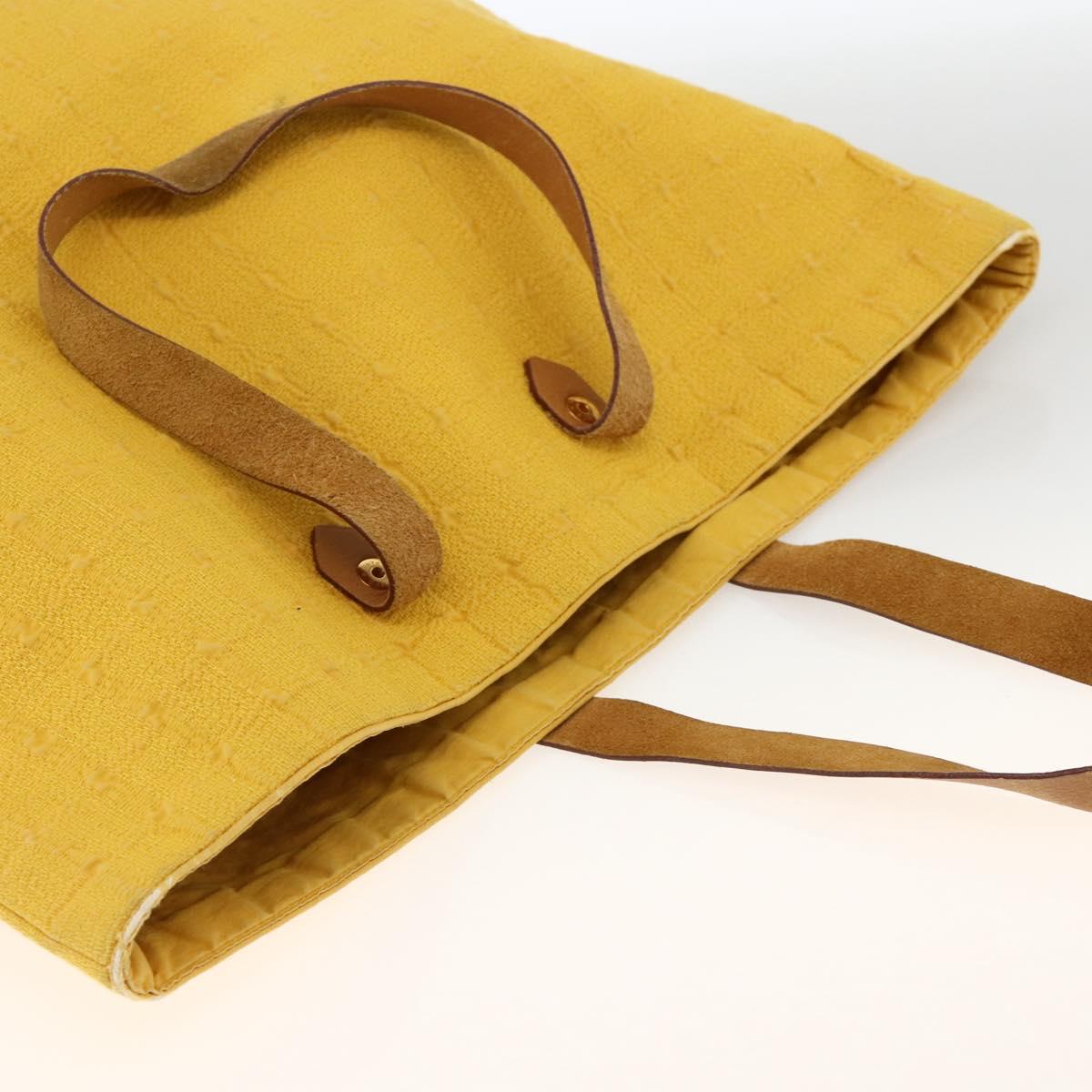 HERMES Amedaba GM Tote Bag Canvas Leather Yellow gold Auth BA11452