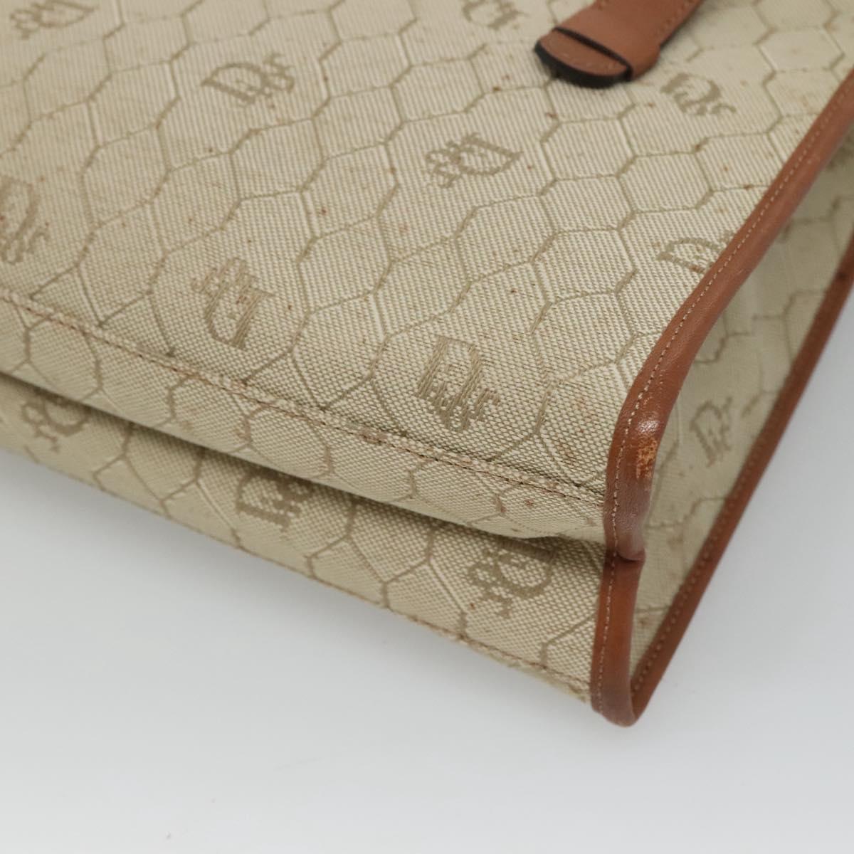 Christian Dior Honeycomb Canvas Shoulder Bag Beige Gold Auth BA1146