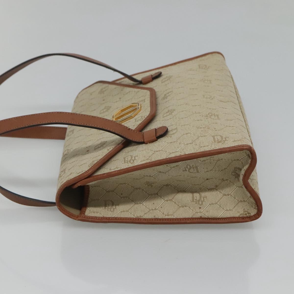 Christian Dior Honeycomb Canvas Shoulder Bag Beige Gold Auth BA1146