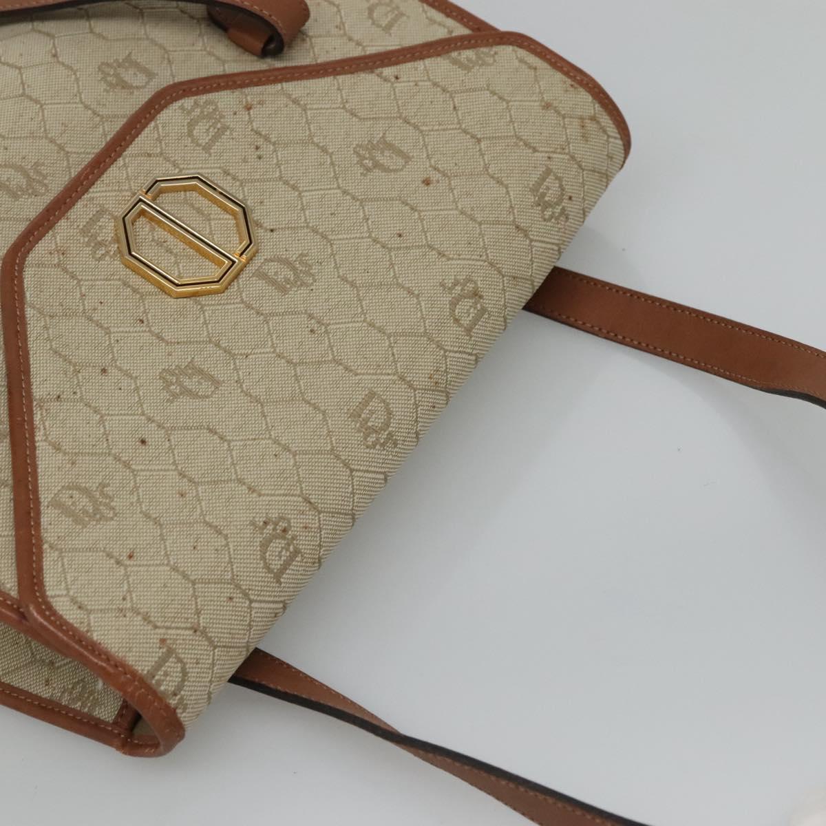Christian Dior Honeycomb Canvas Shoulder Bag Beige Gold Auth BA1146