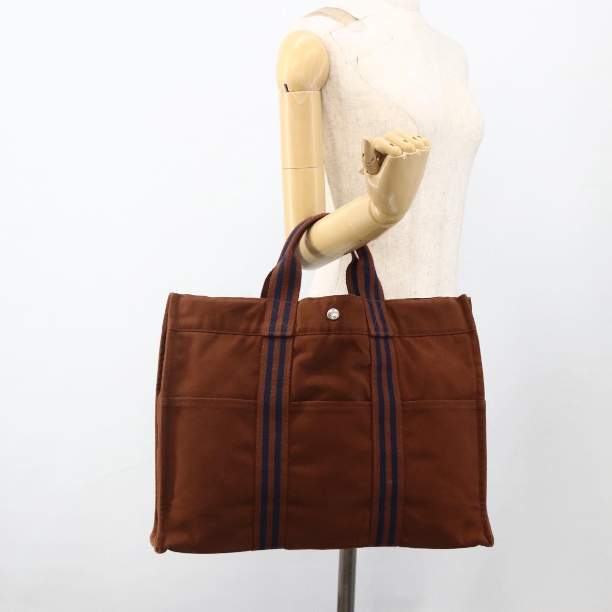HERMES Fourre ToutMM Hand Bag Canvas Brown Auth BA11462