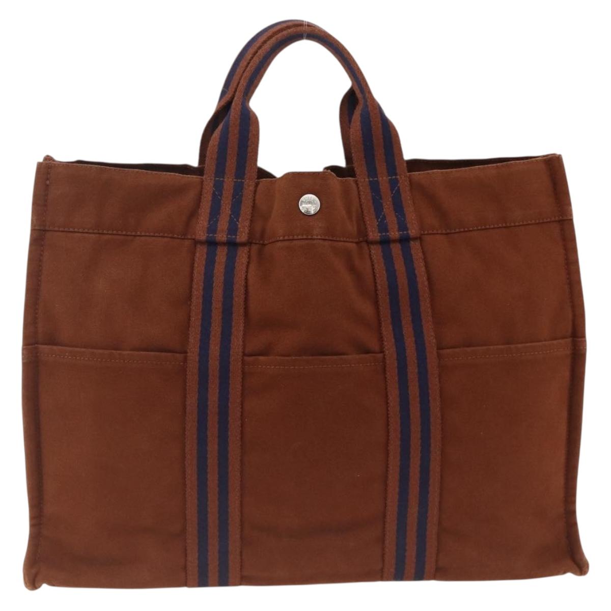 HERMES Fourre ToutMM Hand Bag Canvas Brown Auth BA11462