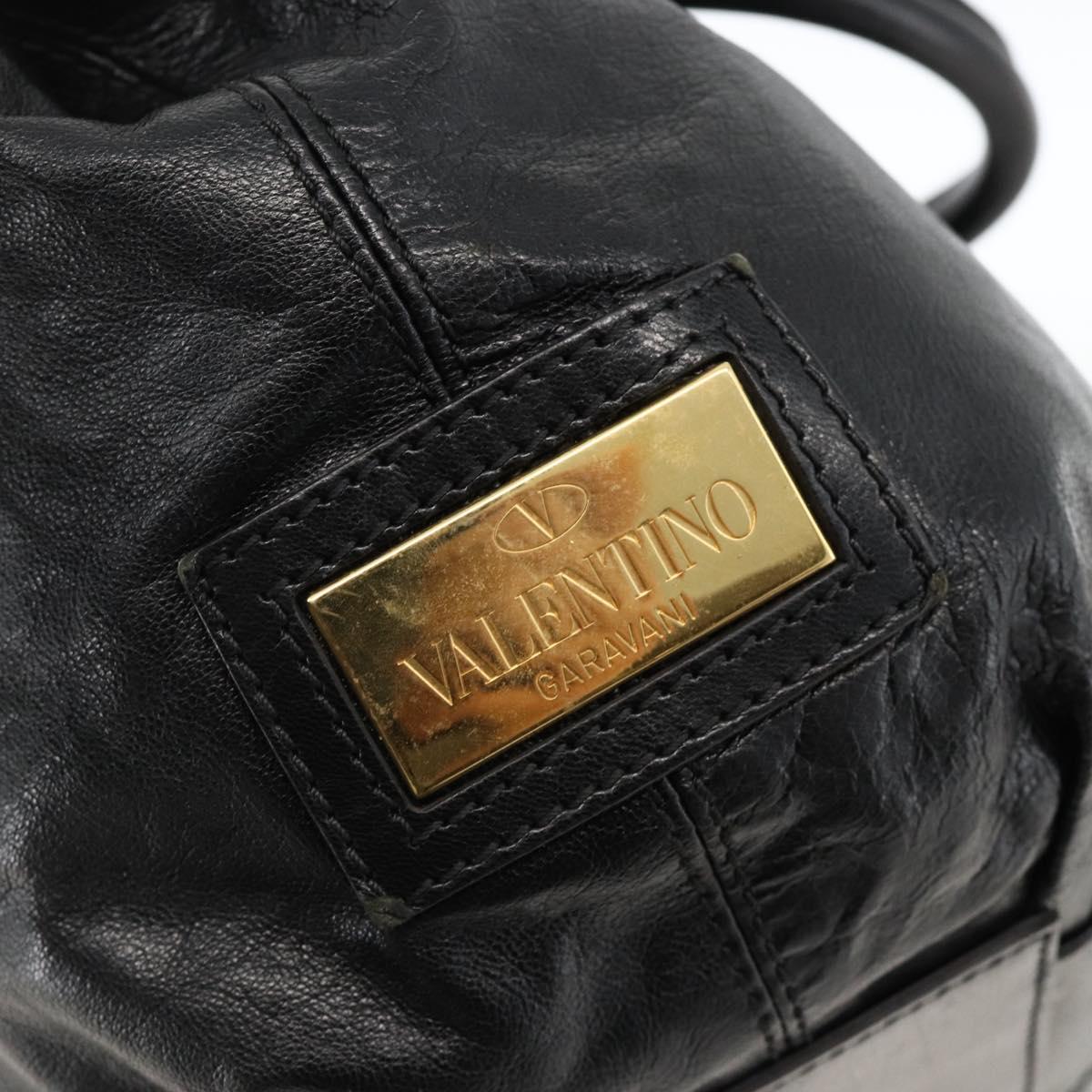 VALENTINO Ribbon Tote Bag Leather Black Gold Auth BA11469
