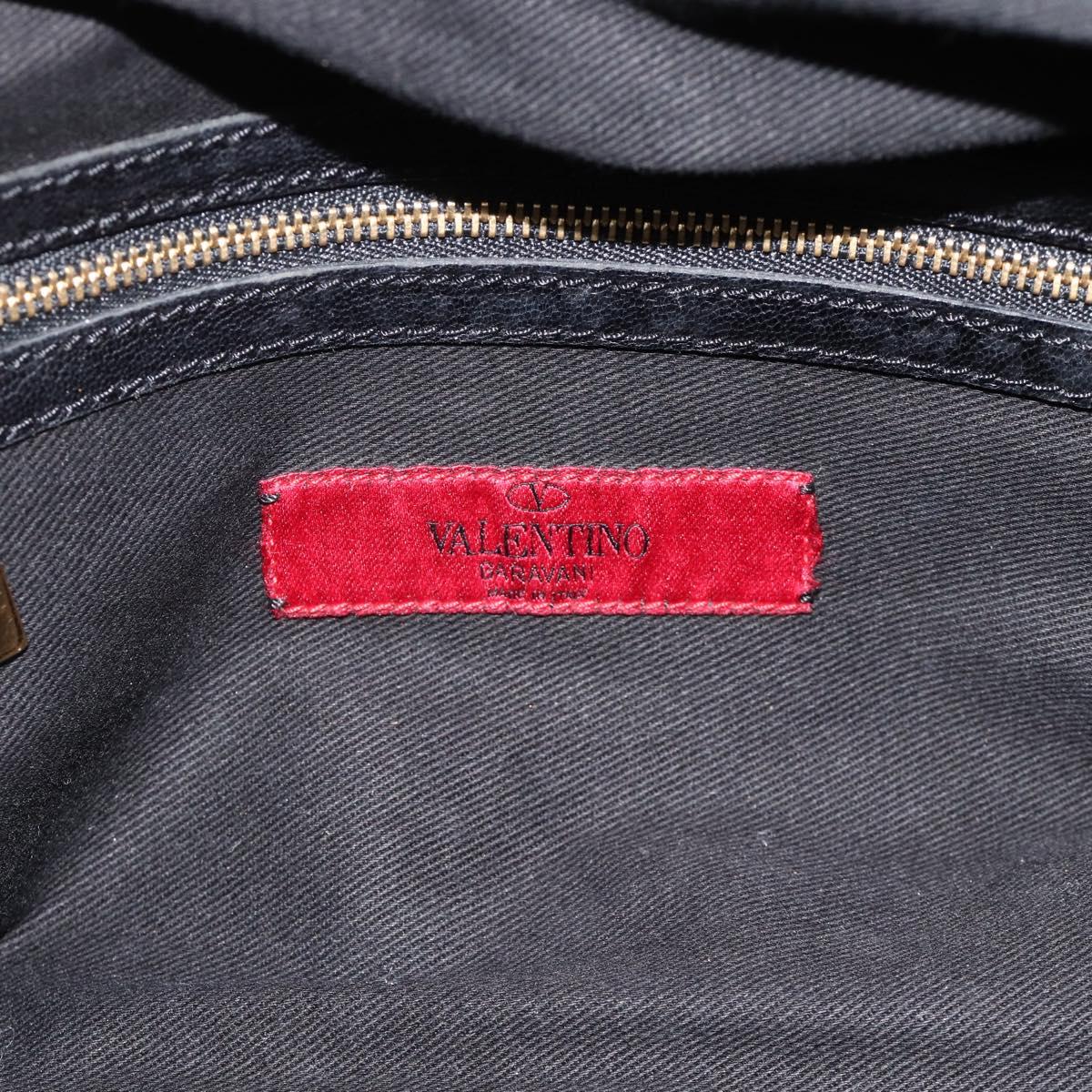 VALENTINO Ribbon Tote Bag Leather Black Gold Auth BA11469