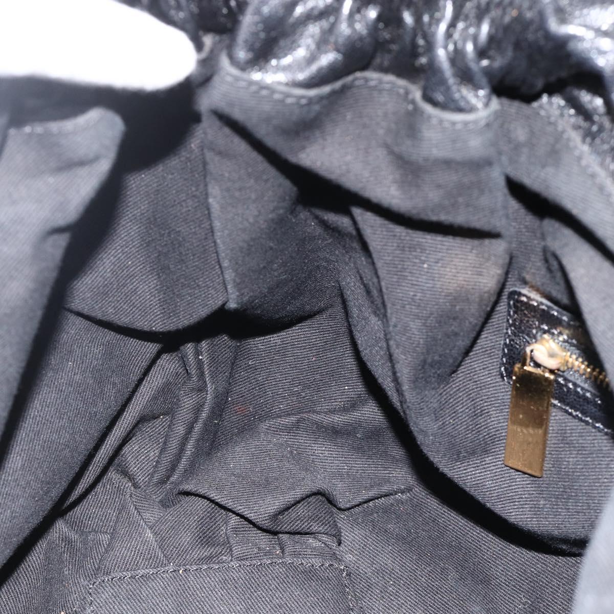 VALENTINO Ribbon Tote Bag Leather Black Gold Auth BA11469