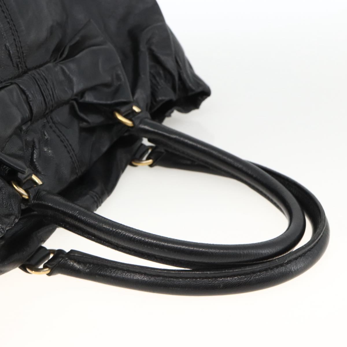 VALENTINO Ribbon Tote Bag Leather Black Gold Auth BA11469