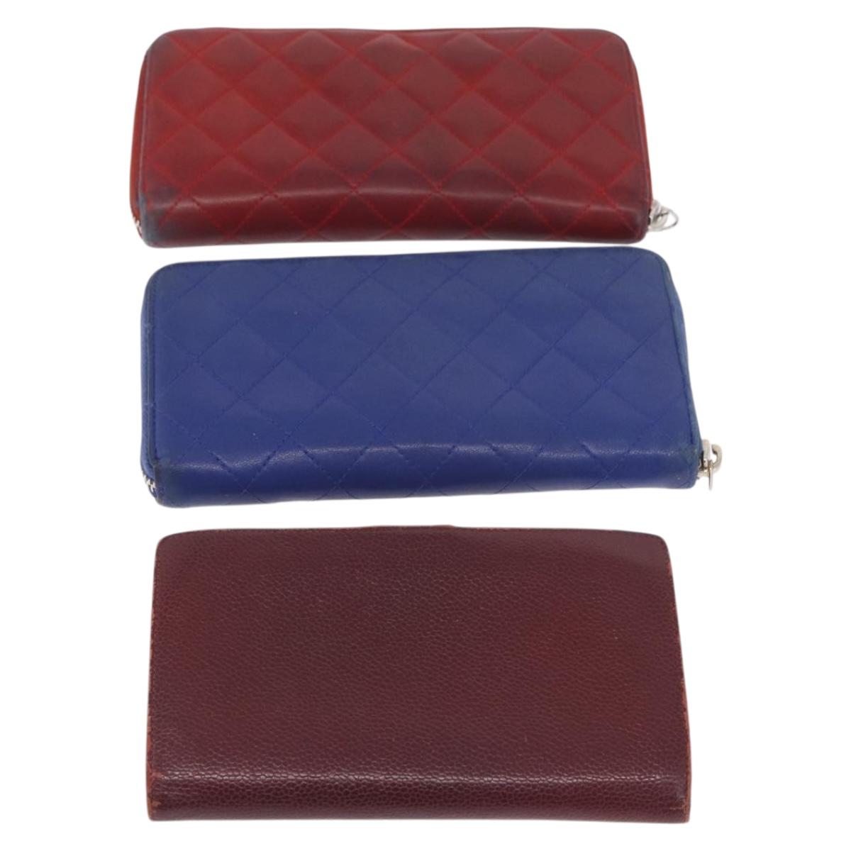 CHANEL Wallet Leather 6 Set Blue Black Red CC Auth BA11504