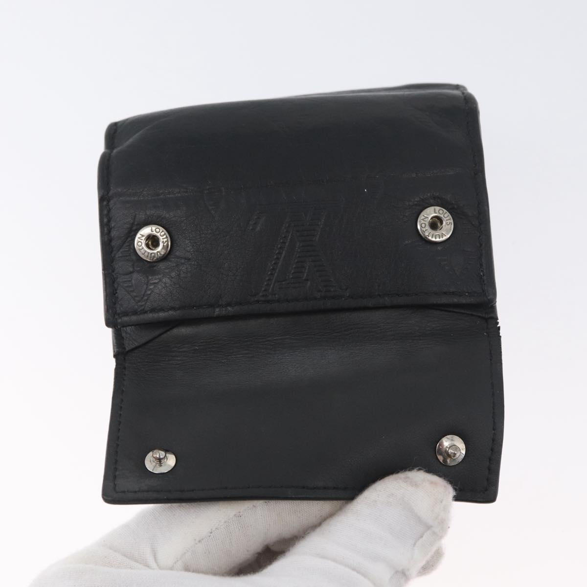 LOUIS VUITTON Monogram Shadow Discovery Compact Wallet Black M67631 Auth BA11519