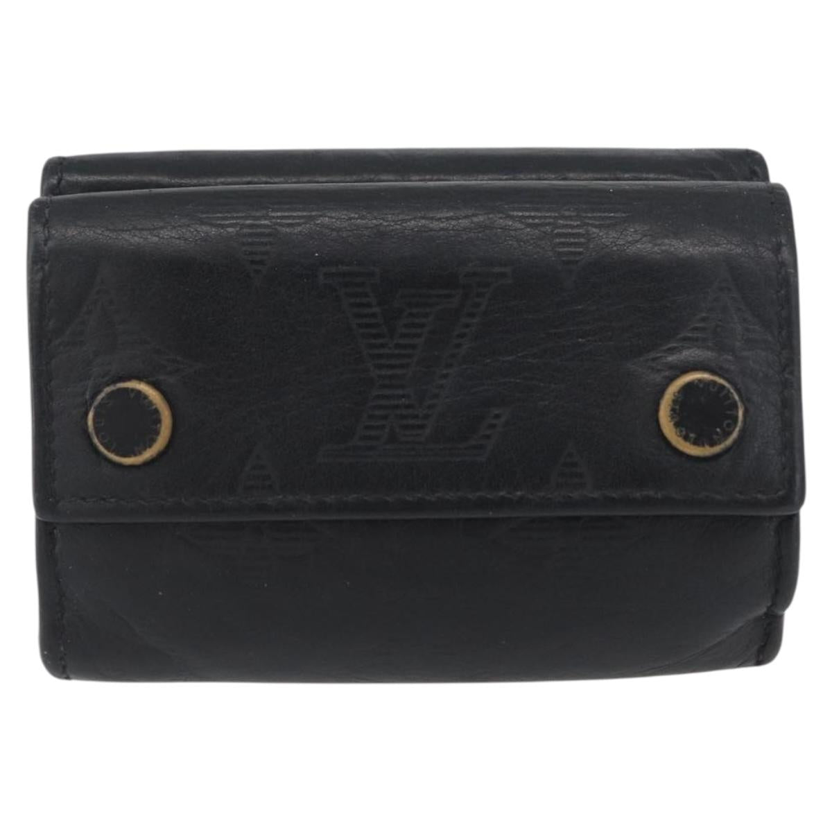 LOUIS VUITTON Monogram Shadow Discovery Compact Wallet Black M67631 Auth BA11519
