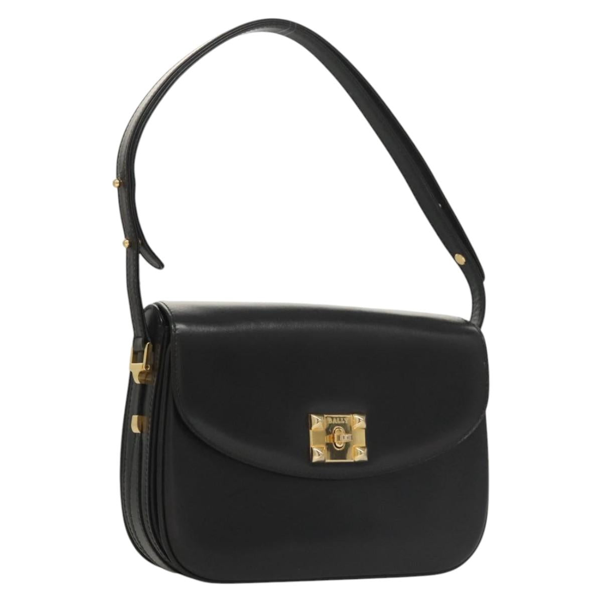 BALLY Shoulder Bag Leather Black Gold Auth BA1153