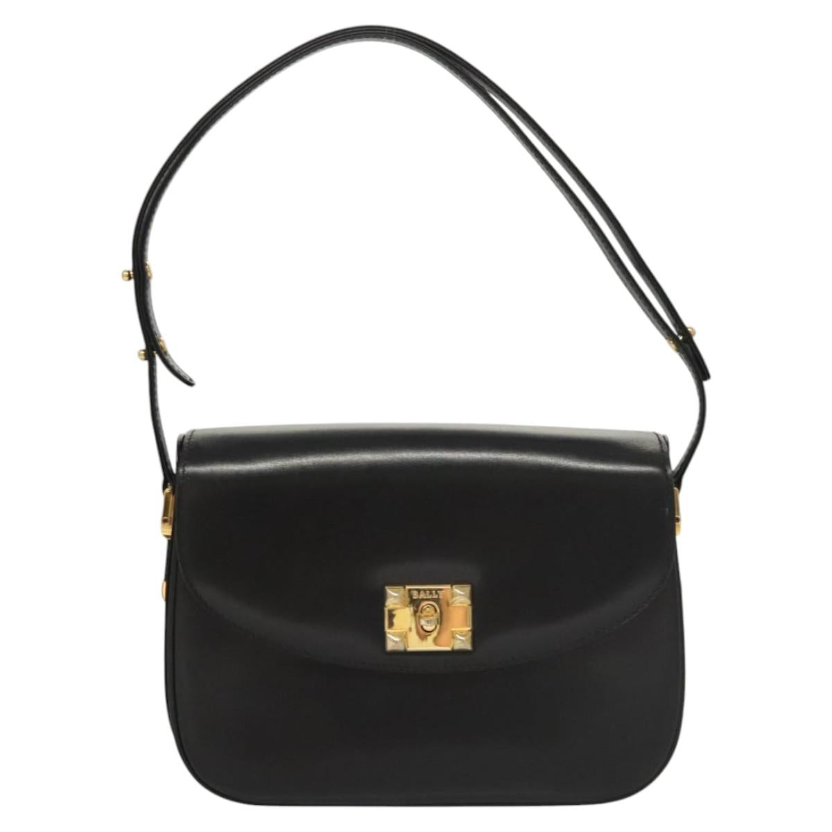 BALLY Shoulder Bag Leather Black Gold Auth BA1153