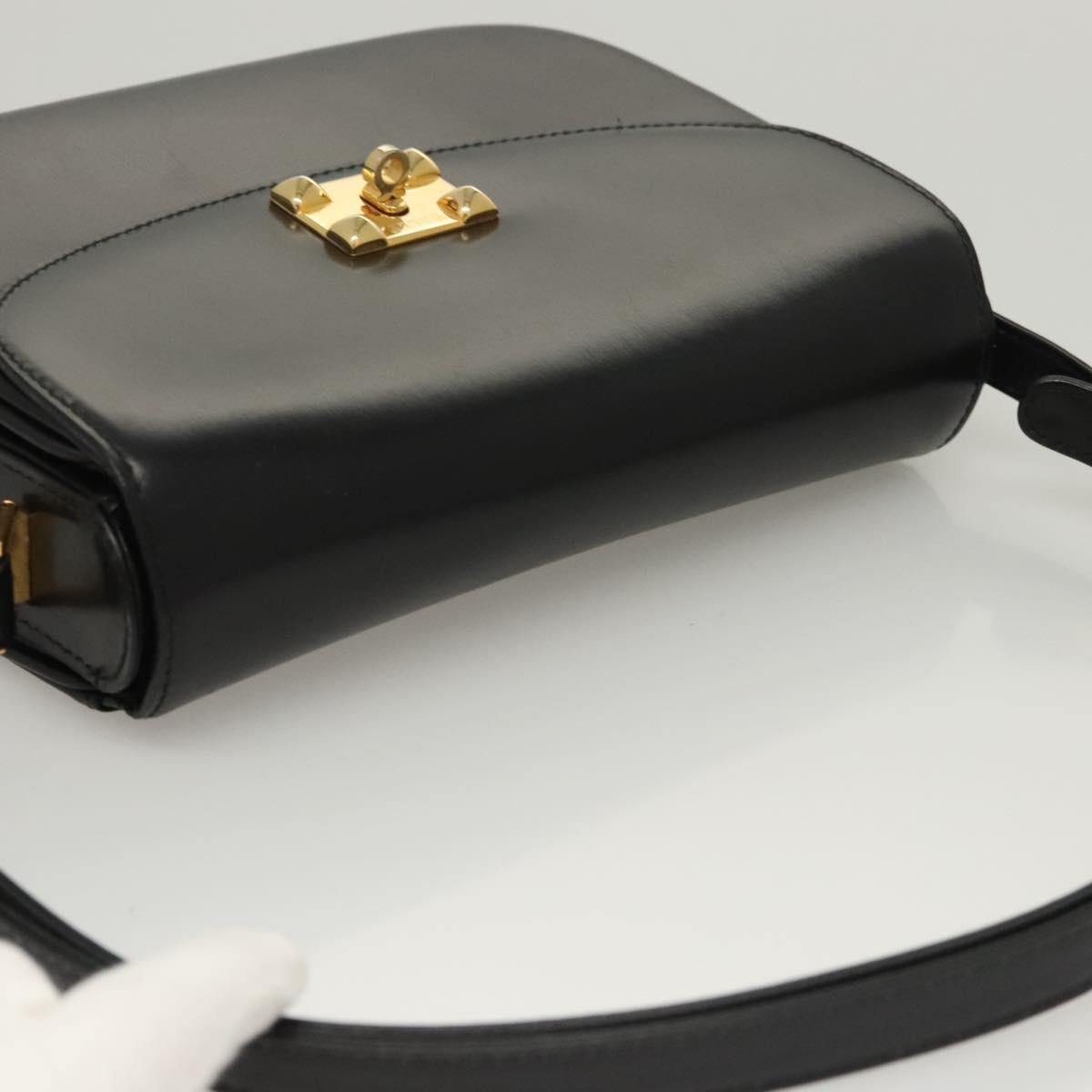 BALLY Shoulder Bag Leather Black Gold Auth BA1153