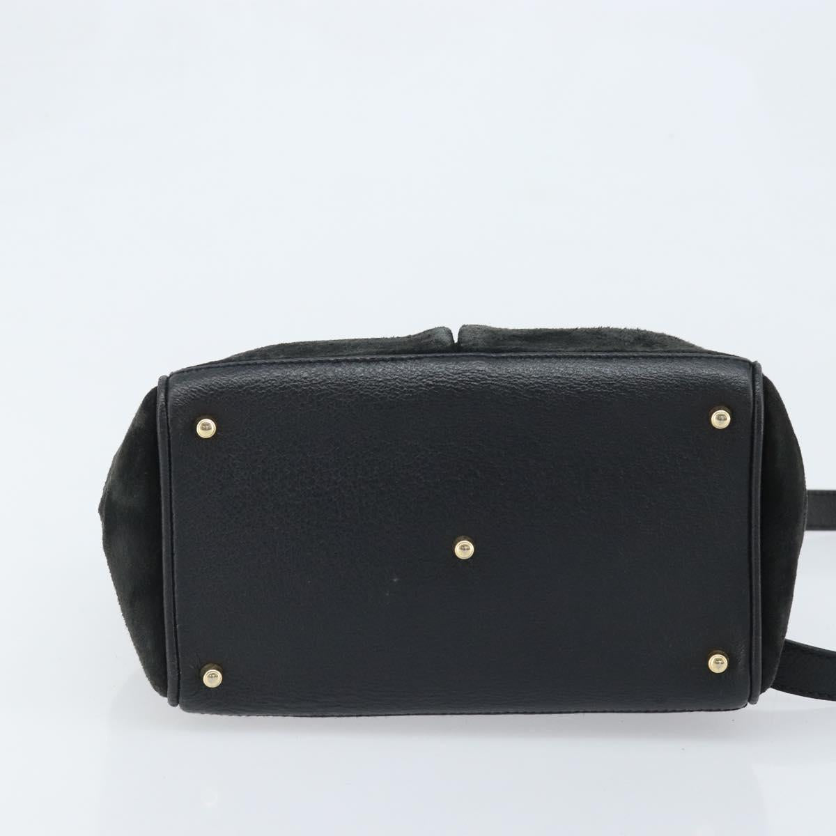 GUCCI Bamboo Hand Bag Suede 2way Black Gold 000 122 0316 Auth BA11541