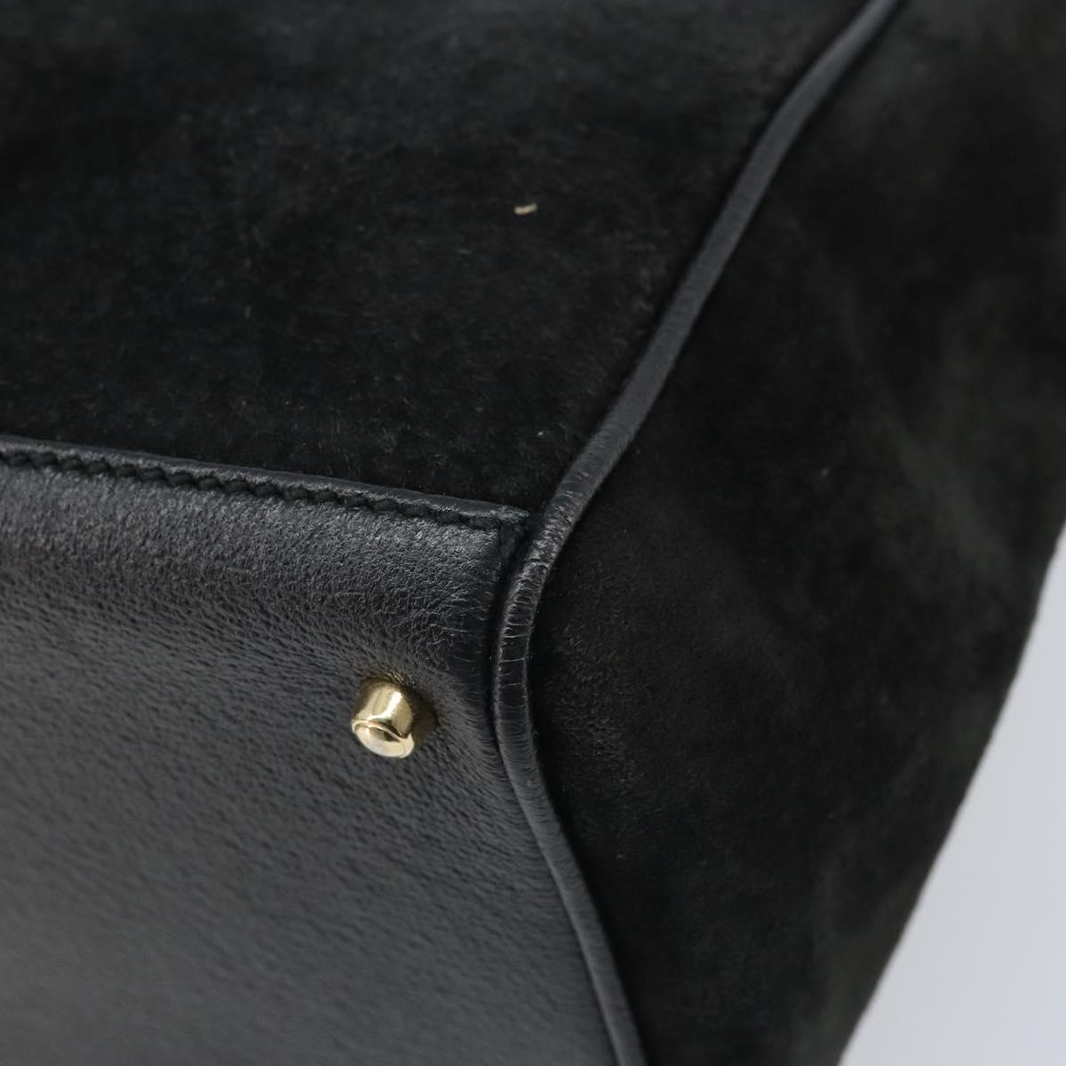 GUCCI Bamboo Hand Bag Suede 2way Black Gold 000 122 0316 Auth BA11541