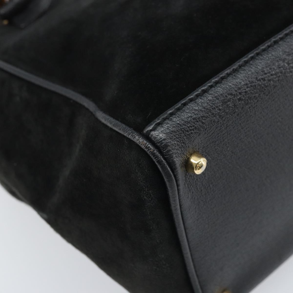 GUCCI Bamboo Hand Bag Suede 2way Black Gold 000 122 0316 Auth BA11541