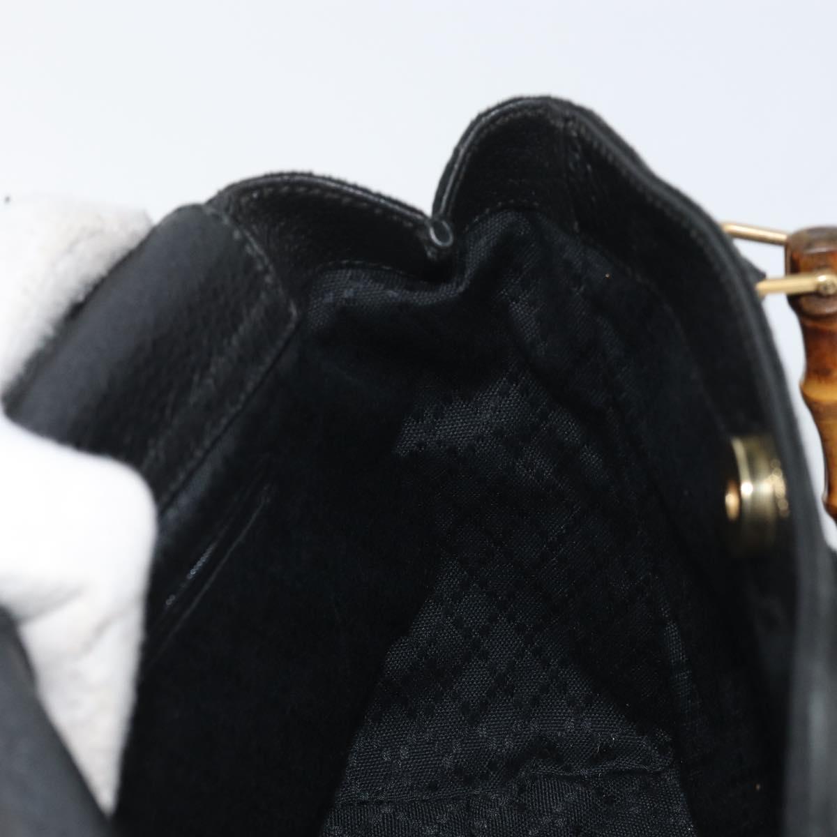 GUCCI Bamboo Hand Bag Suede 2way Black Gold 000 122 0316 Auth BA11541