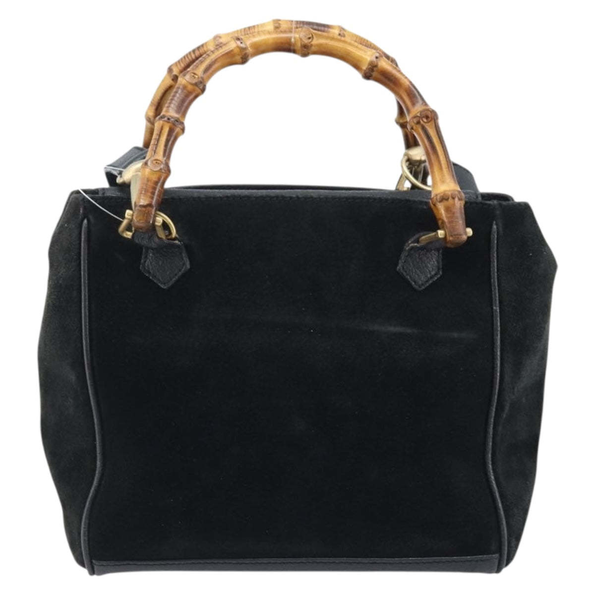 GUCCI Bamboo Hand Bag Suede 2way Black Gold 000 122 0316 Auth BA11541