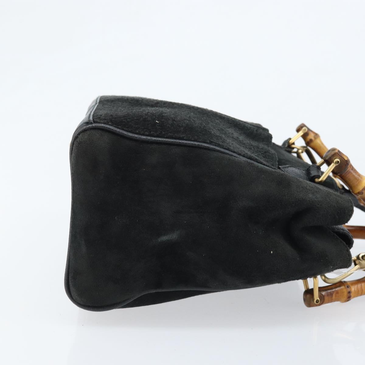 GUCCI Bamboo Hand Bag Suede 2way Black Gold 000 122 0316 Auth BA11541