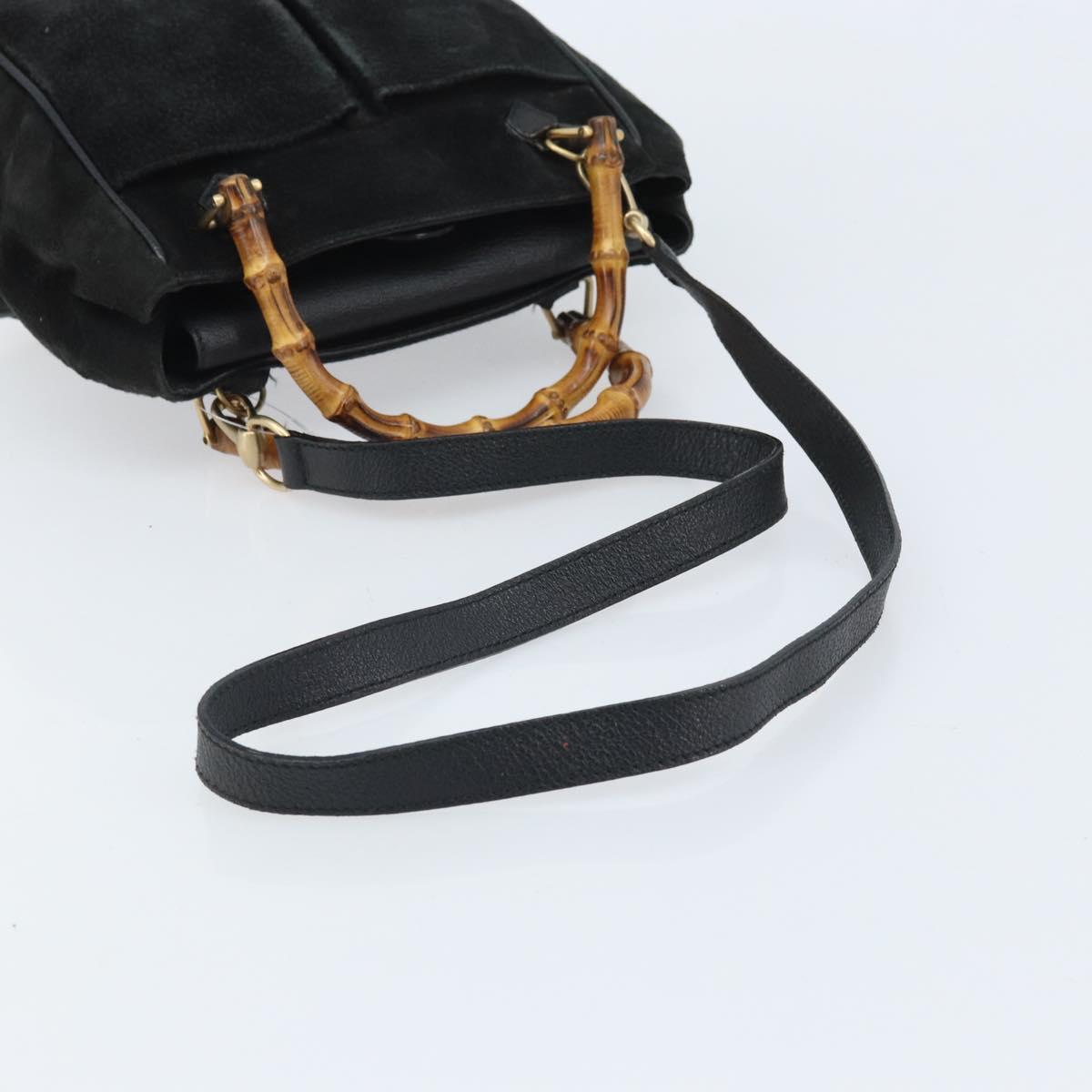 GUCCI Bamboo Hand Bag Suede 2way Black Gold 000 122 0316 Auth BA11541