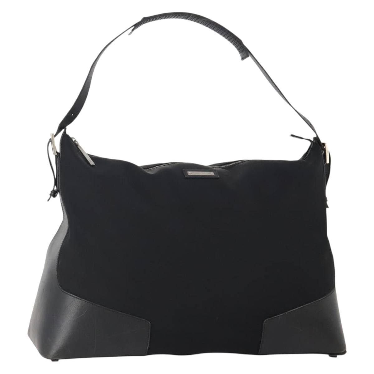 GUCCI Shoulder Bag Canvas Black Silver Auth BA11545