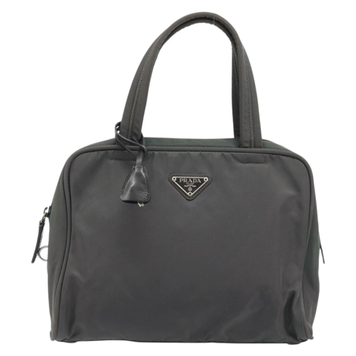 PRADA Hand Bag Nylon Gray Silver Auth BA11546