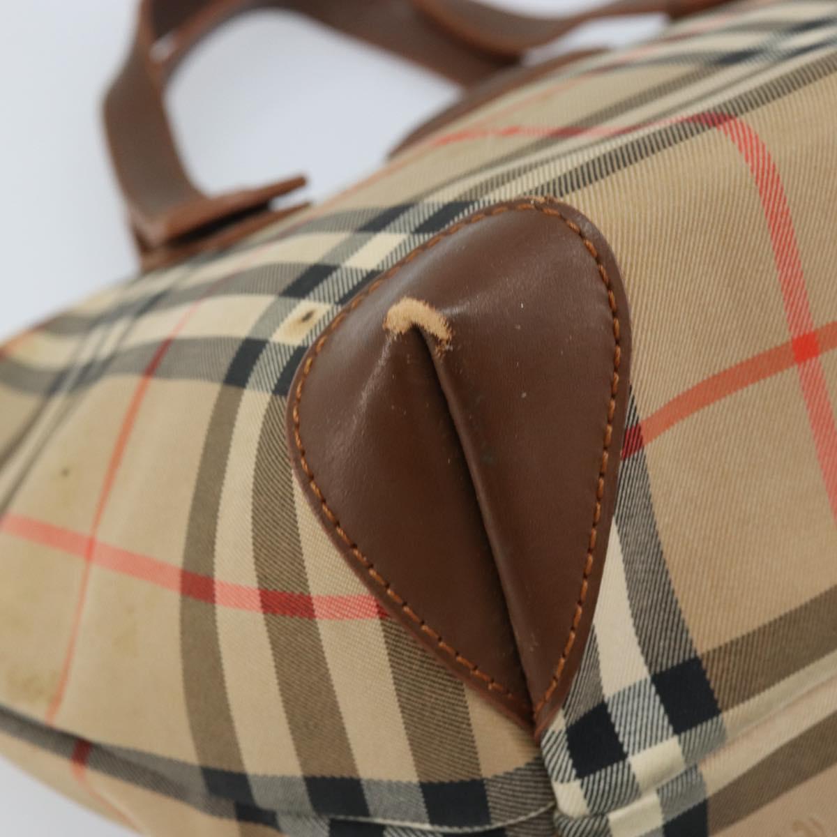 Burberrys Nova Check Hand Bag Canvas Brown Gold Auth BA11552