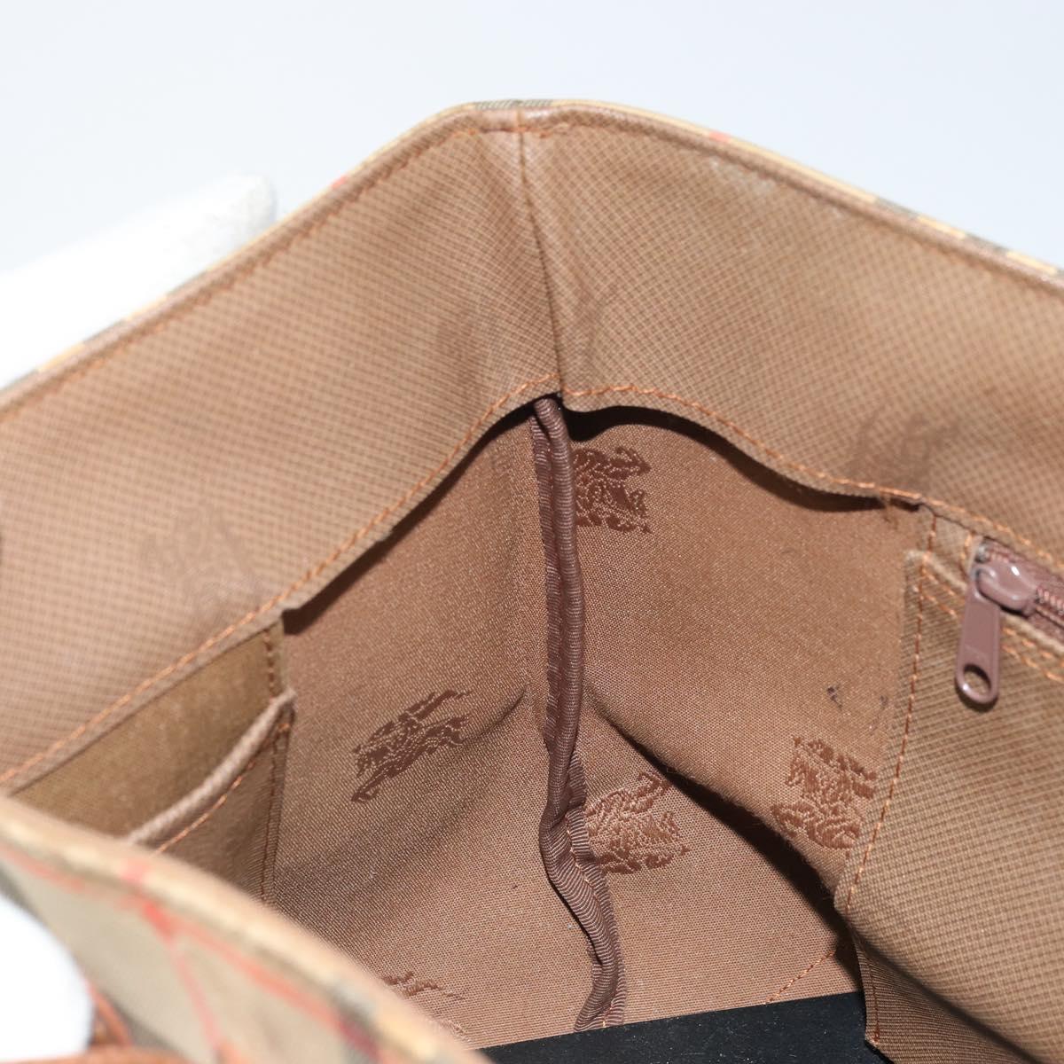 Burberrys Nova Check Hand Bag Canvas Brown Gold Auth BA11552