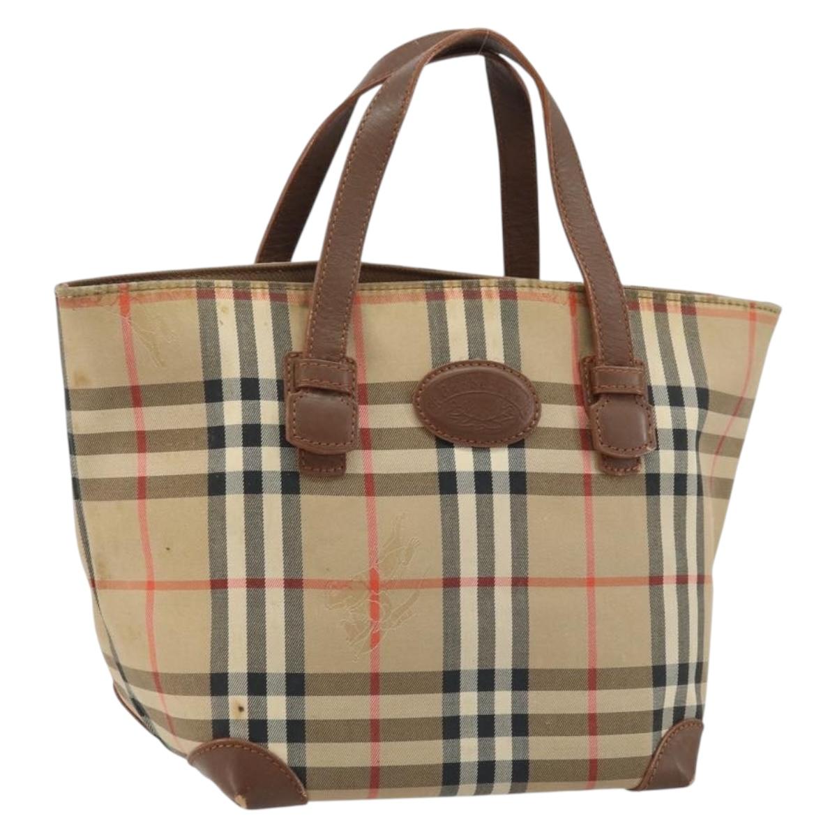 Burberrys Nova Check Hand Bag Canvas Brown Gold Auth BA11552