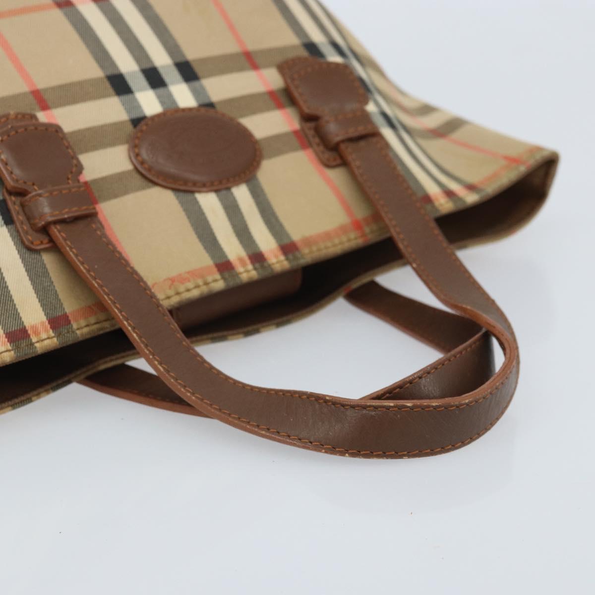 Burberrys Nova Check Hand Bag Canvas Brown Gold Auth BA11552