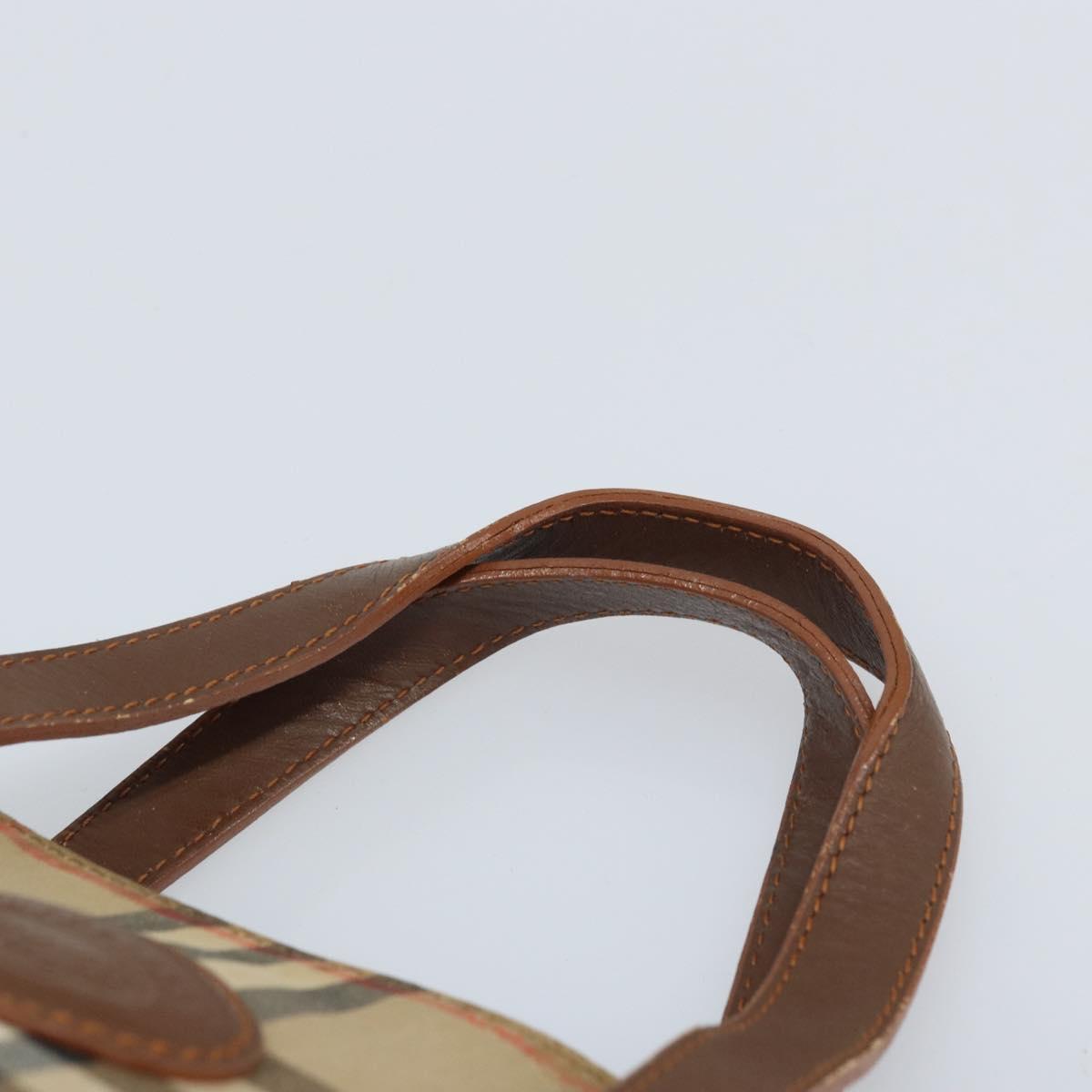 Burberrys Nova Check Hand Bag Canvas Brown Gold Auth BA11552