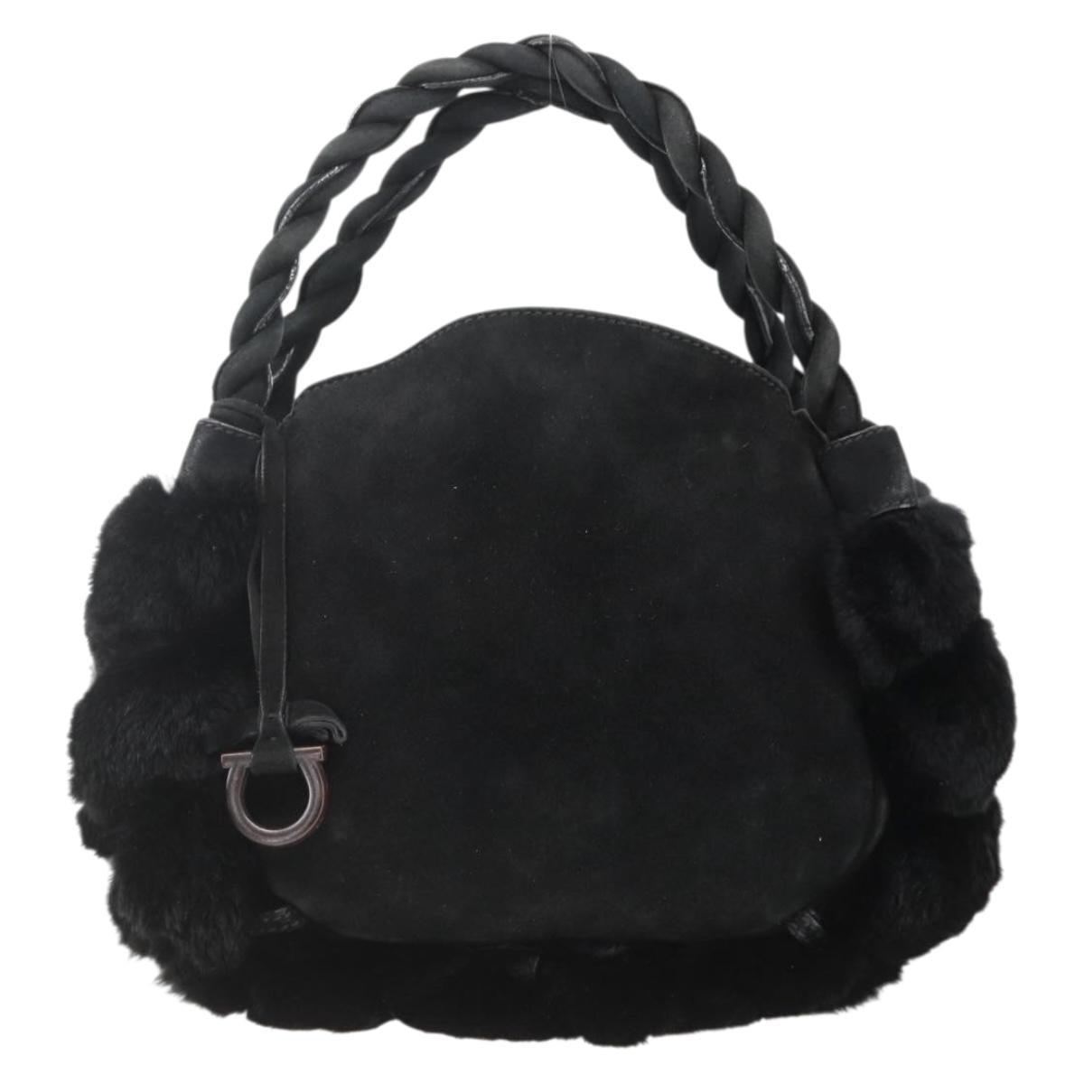Salvatore Ferragamo Hand Bag Suede Black Silver Auth BA11561