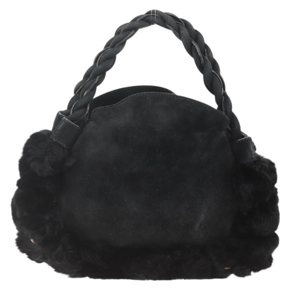 Salvatore Ferragamo Hand Bag Suede Black Silver Auth BA11561