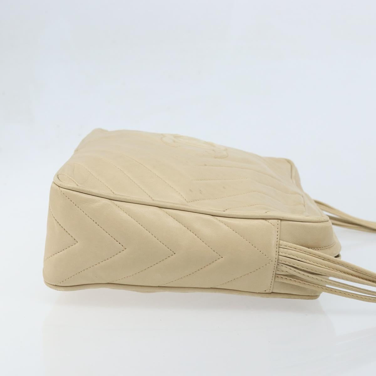 CHANEL Shoulder Bag Lamb Skin Beige Gold CC Auth BA11562A