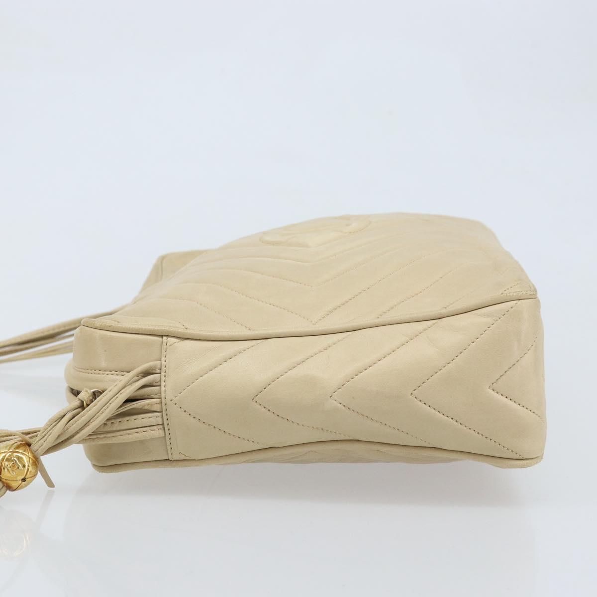 CHANEL Shoulder Bag Lamb Skin Beige Gold CC Auth BA11562A