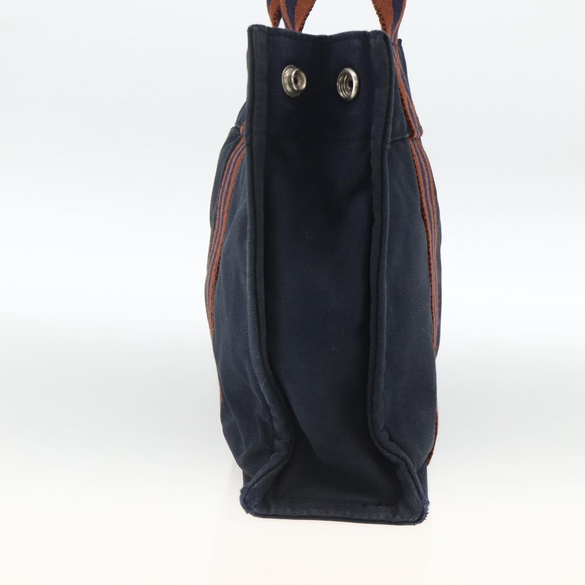 HERMES Fourre Tout PM Tote Bag Canvas Navy Silver Auth BA11564