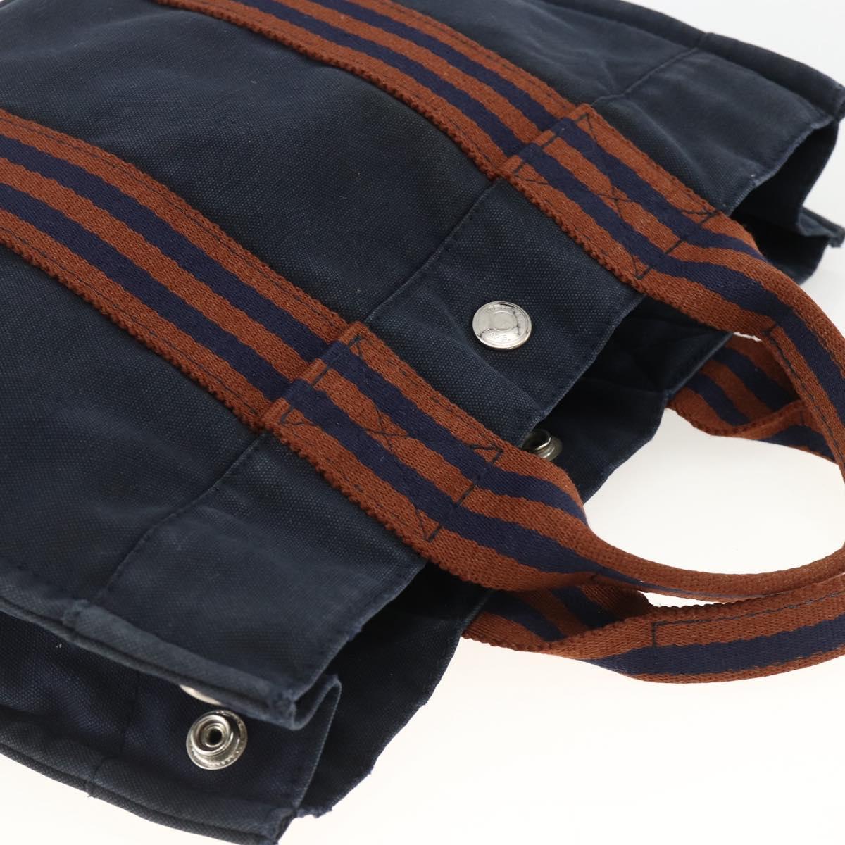 HERMES Fourre Tout PM Tote Bag Canvas Navy Silver Auth BA11564
