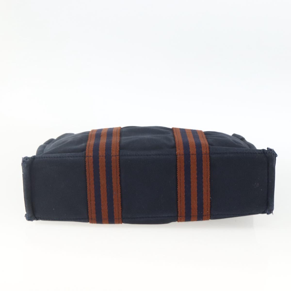 HERMES Fourre Tout PM Tote Bag Canvas Navy Silver Auth BA11564