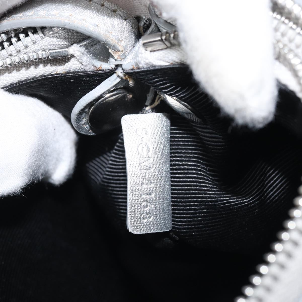 CELINE Shoulder Bag Leather Silver Auth BA11569