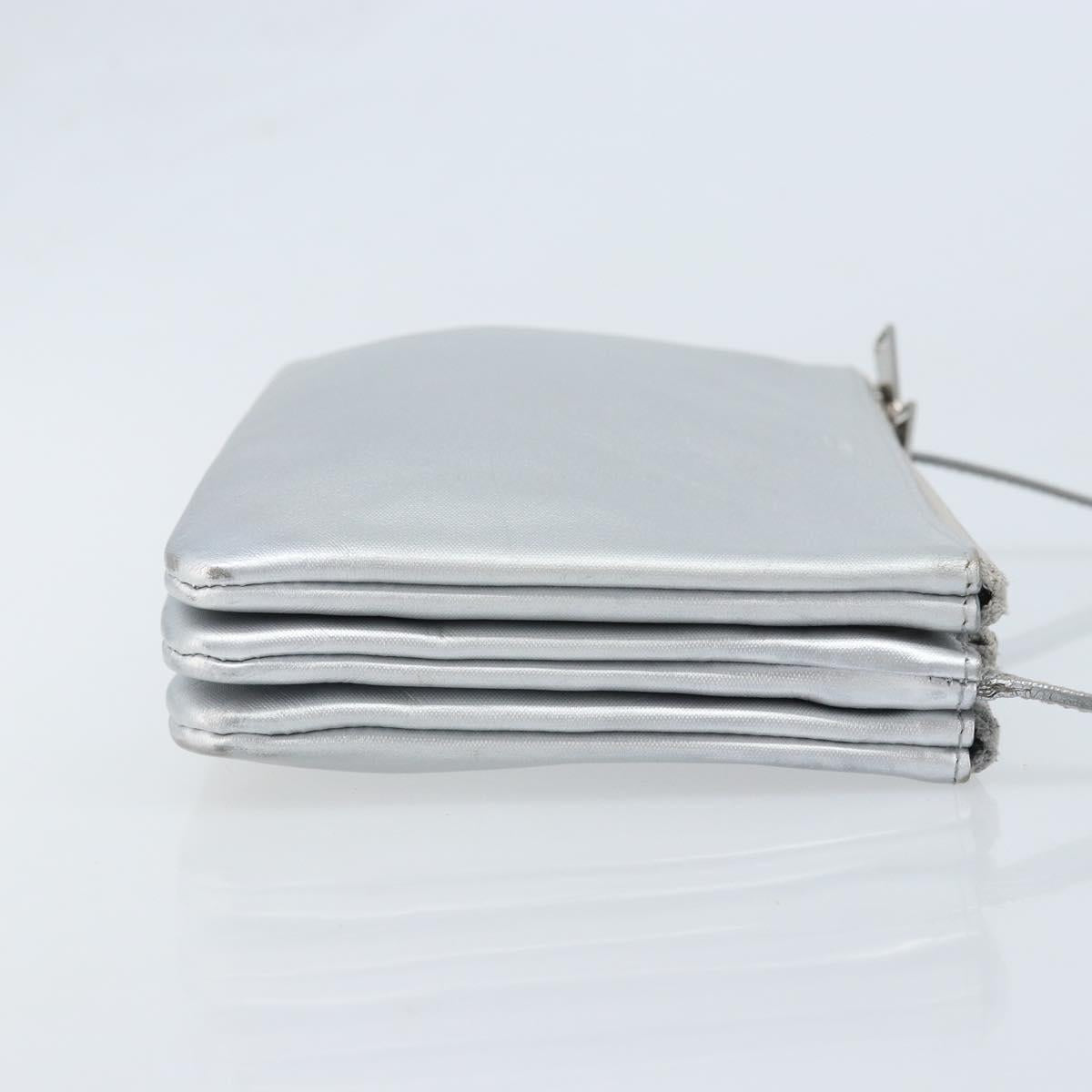 CELINE Shoulder Bag Leather Silver Auth BA11569