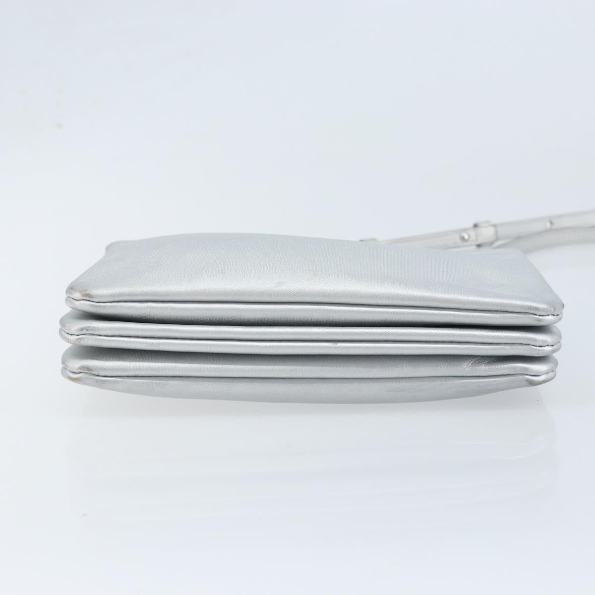 CELINE Shoulder Bag Leather Silver Auth BA11569