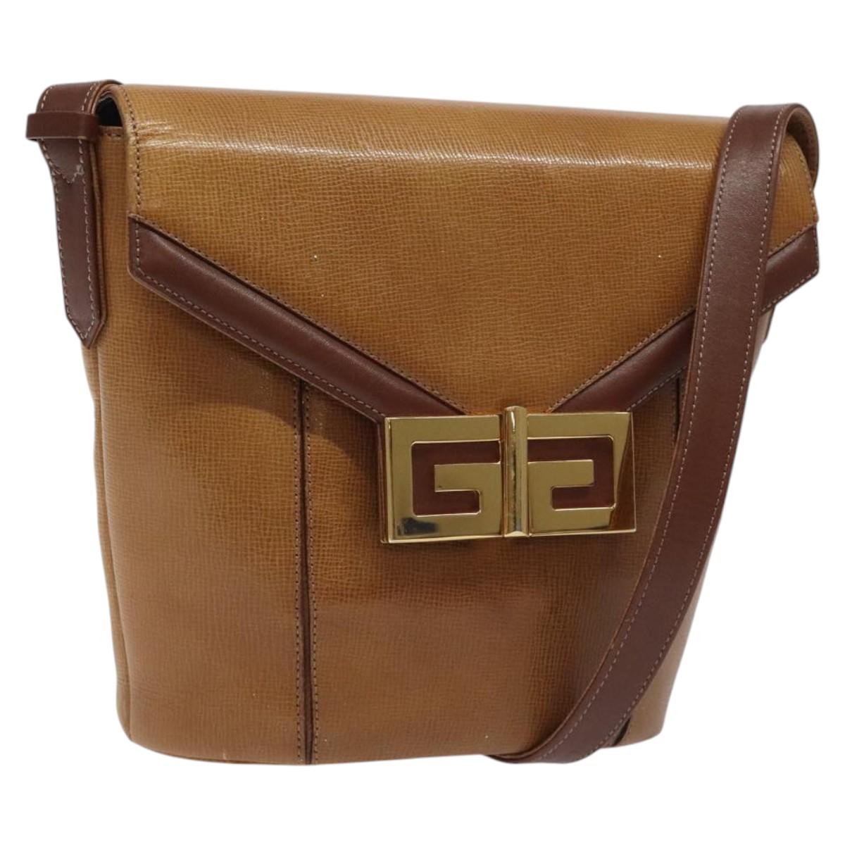 GIVENCHY Shoulder Bag Leather Brown Gold Auth BA1157
