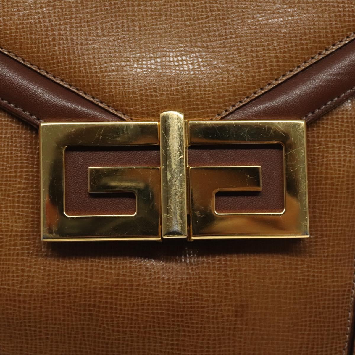 GIVENCHY Shoulder Bag Leather Brown Gold Auth BA1157