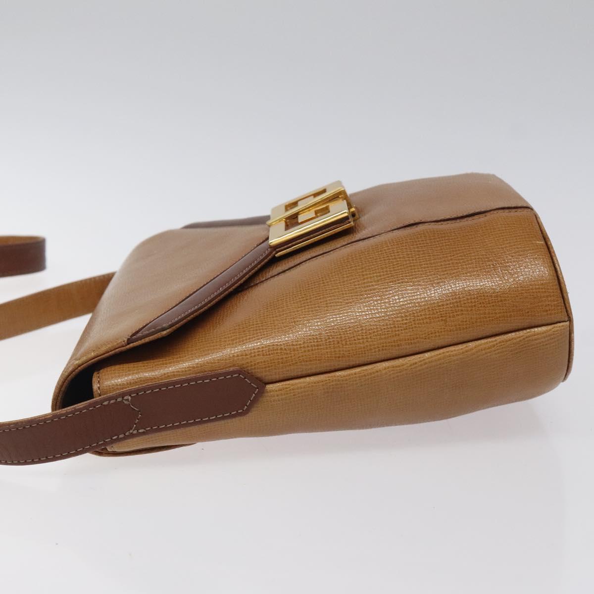 GIVENCHY Shoulder Bag Leather Brown Gold Auth BA1157