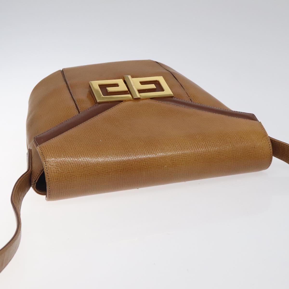 GIVENCHY Shoulder Bag Leather Brown Gold Auth BA1157