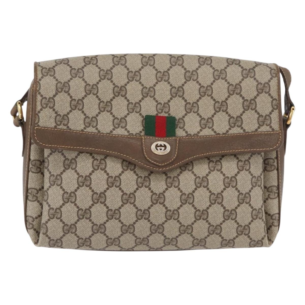 GUCCI GG Supreme Web Sherry Line Bag PVC Beige Gold 904 02 084 Auth BA11571
