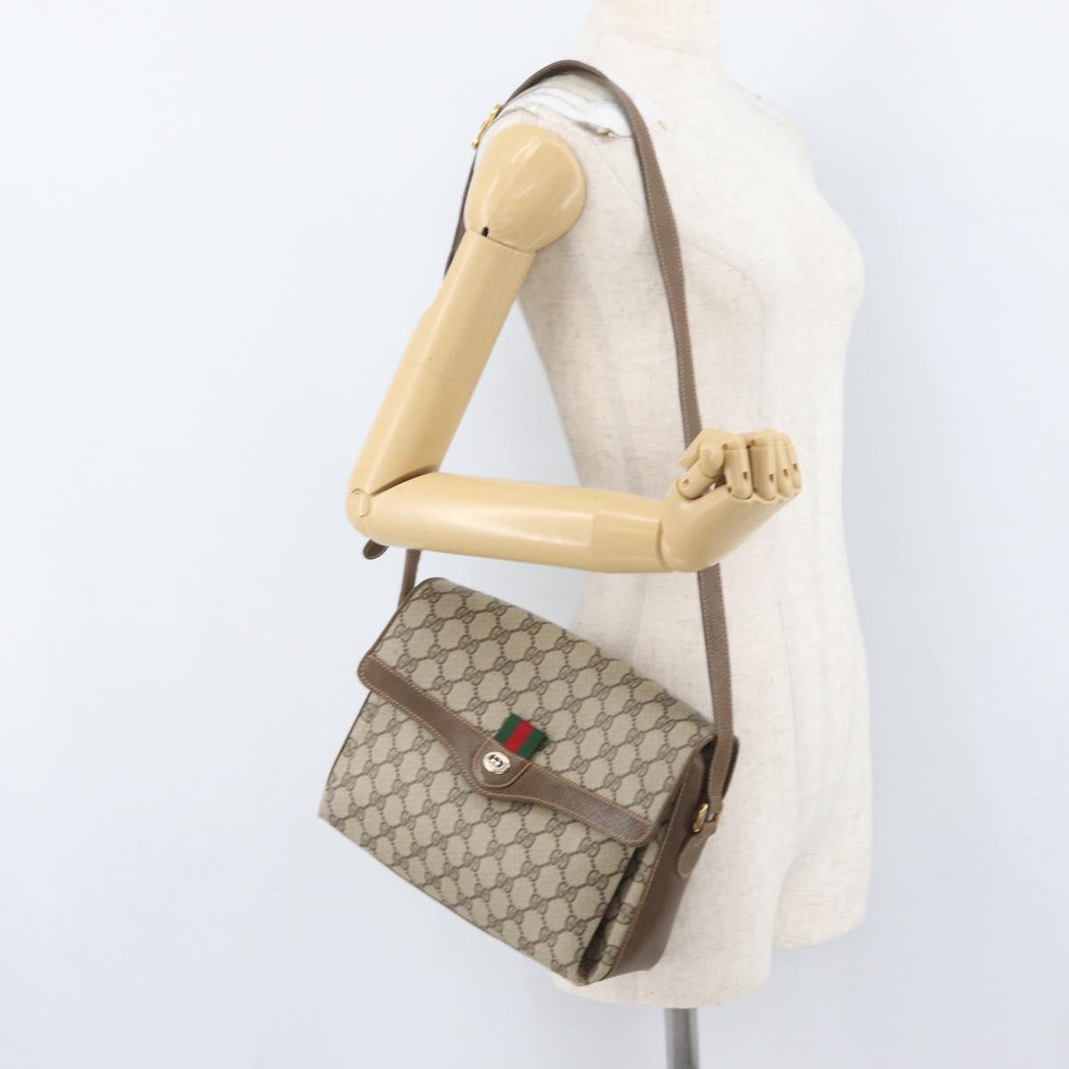 GUCCI GG Supreme Web Sherry Line Bag PVC Beige Gold 904 02 084 Auth BA11571