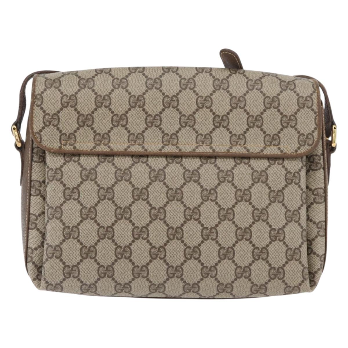 GUCCI GG Supreme Web Sherry Line Bag PVC Beige Gold 904 02 084 Auth BA11571